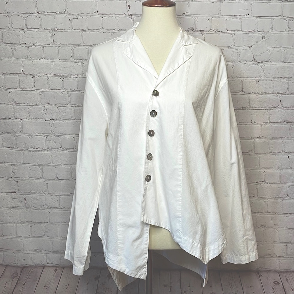 NEW! Asymmetrical white blouse by Eleven Stitch Design size L